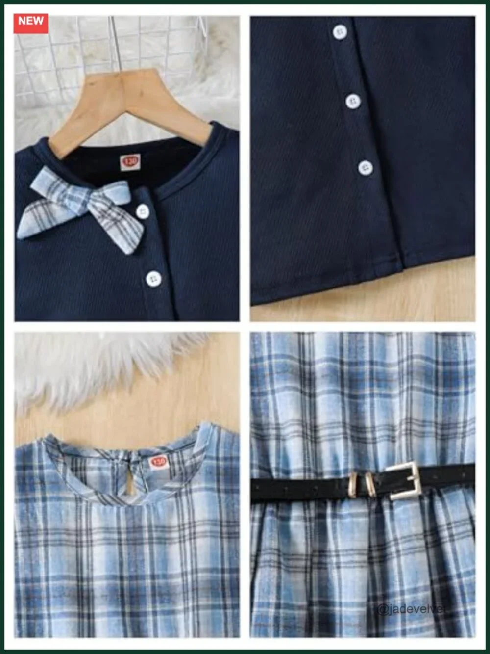 Girls Preppy Plaid Dress, Cardigan & Bow Set - 3-Piece
